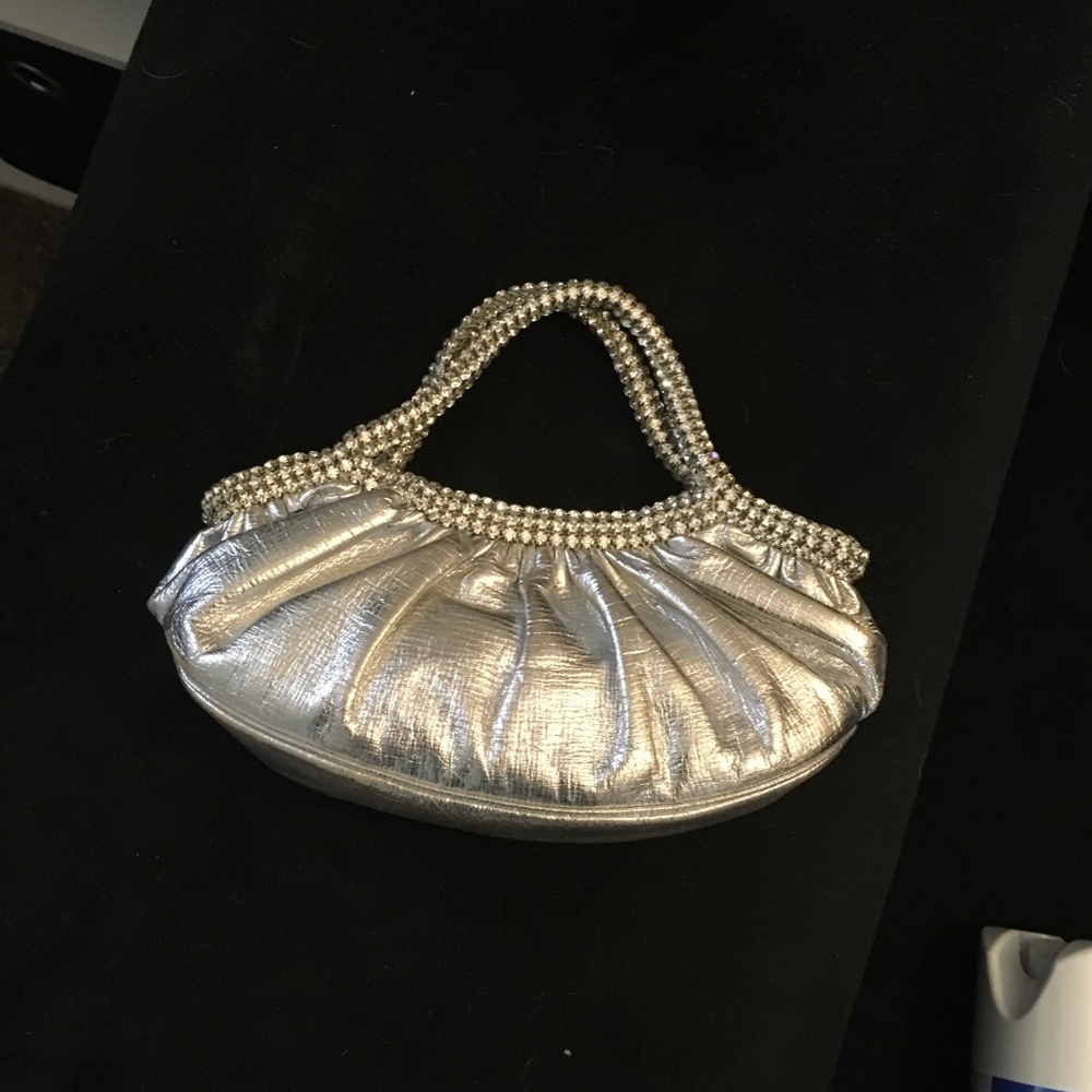 Judith Leiber Rhinestone Silver Leather Clutch 7"